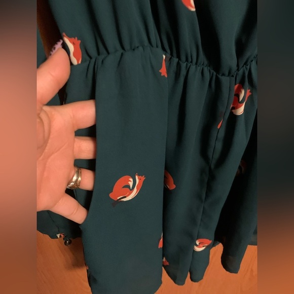 Everly Romper Dress Forest Green with Foxes Everly Fall Dress Boutique - Picture 4 of 7